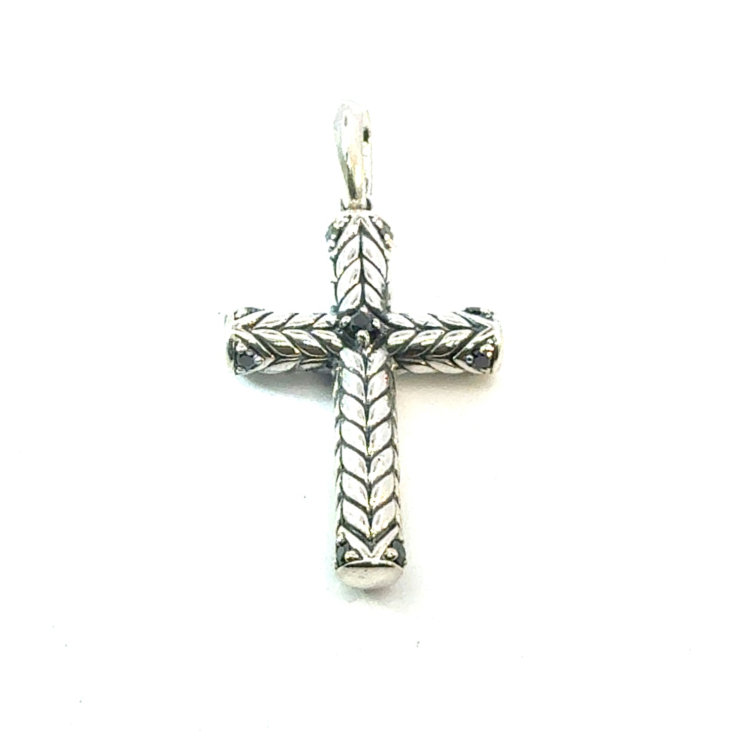 David Yurman Black Diamond Cross Pendant Sterling Silver Estate DY656