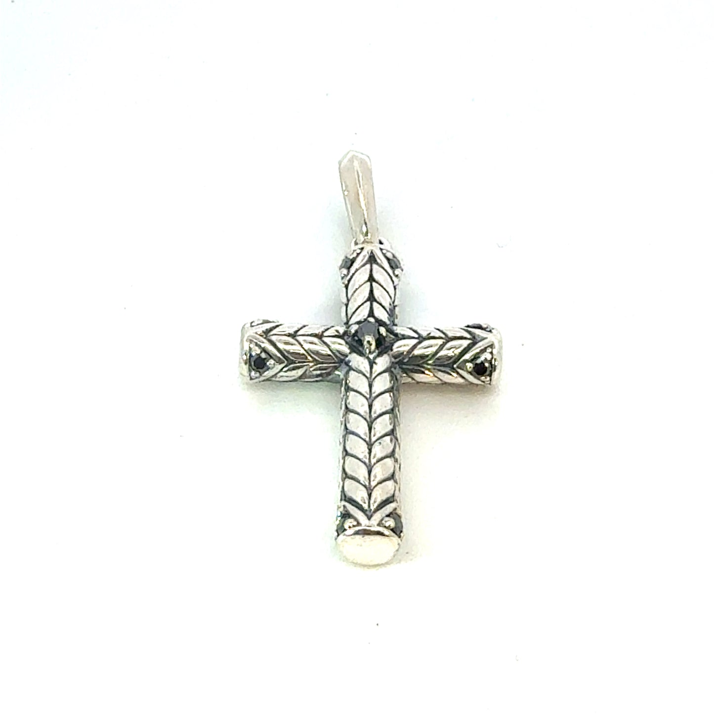 David Yurman Black Diamond Cross Pendant Sterling Silver Estate DY656
