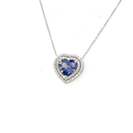 Natural Heart Sapphire Diamond Pendant 18" 14k W Gold 4.13 TCW Certified $5,950 310656