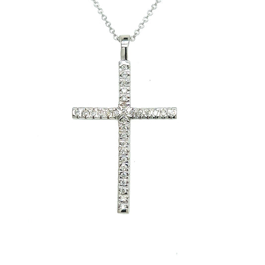 Natural Diamond Cross Pendant 17" Chain 14k White Gold 0.41 TCW Certified $3,490 307921