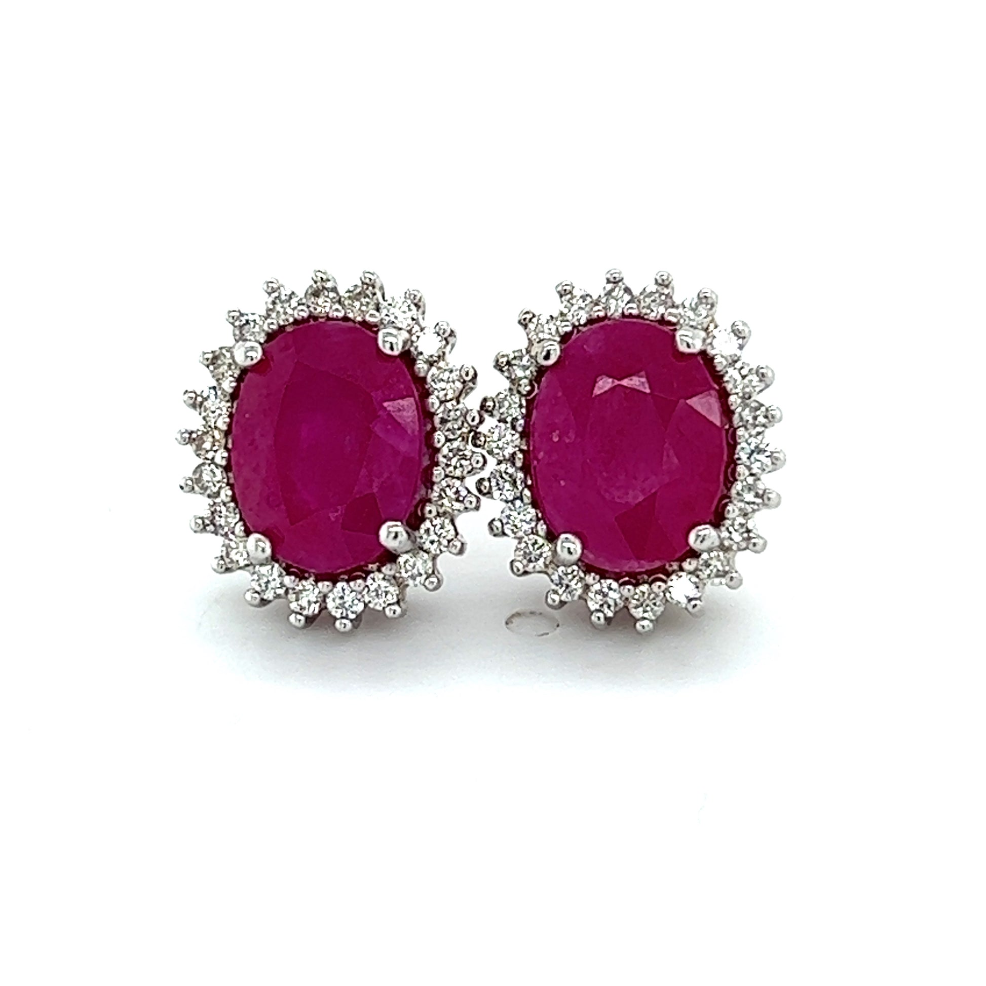 Natural Ruby Diamond Stud Earrings 14k W Gold 5.74 TCW Certified $5,175 211889