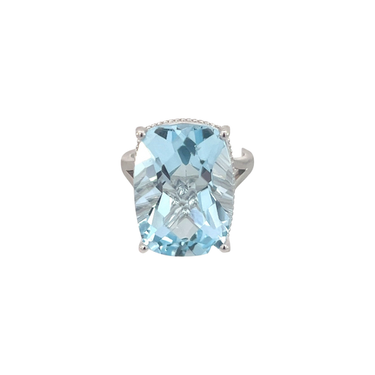 Natural Solitaire Blue Topaz Ring 6.5 14k W Gold 19.58 Cts Certified $3,950 310546