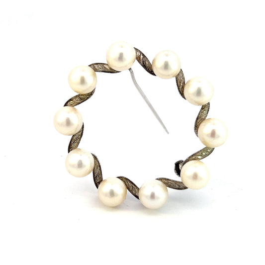 Mikimoto Estate Akoya Pearl Brooch Pin Sterling Silver 6 mm M335