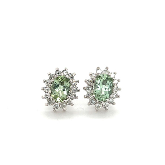 Natural Tourmaline Diamond Stud Earrings 14k W Gold 2.42 TCW Certified $3,950 215090