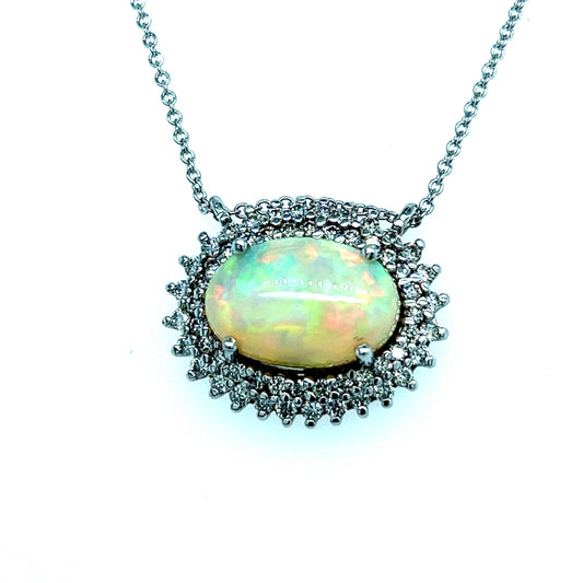 Natural Opal Diamond Pendant Necklace 18" 14k Gold 5.81 TCW Certified $5,950 301789