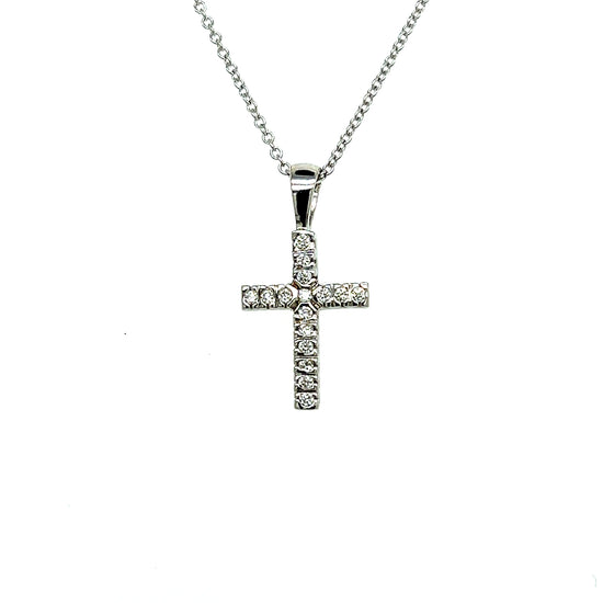 Natural Diamond Cross Pendant with Chain 17" 14k W Gold 0.17 CT Certified $2,490 307920