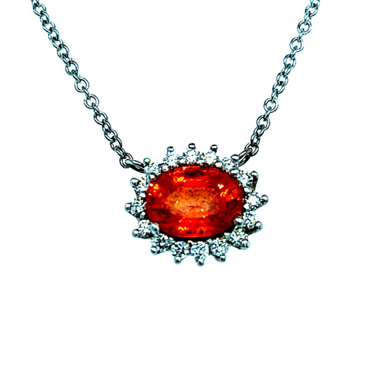 Natural Sapphire Diamond Halo Pendant With Chain 17" 14k WG 1.92 TCW Certified $4,950 300631