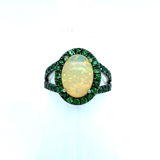 Natural Opal Tsavorite Ring Size 7 14k Gold 5.66 TCW Certified $5,950 300686
