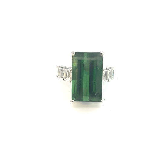 Natural Tourmaline White Sapphire Ring 6.75 14k WG 21.03 TCW Certified $12,950 310646