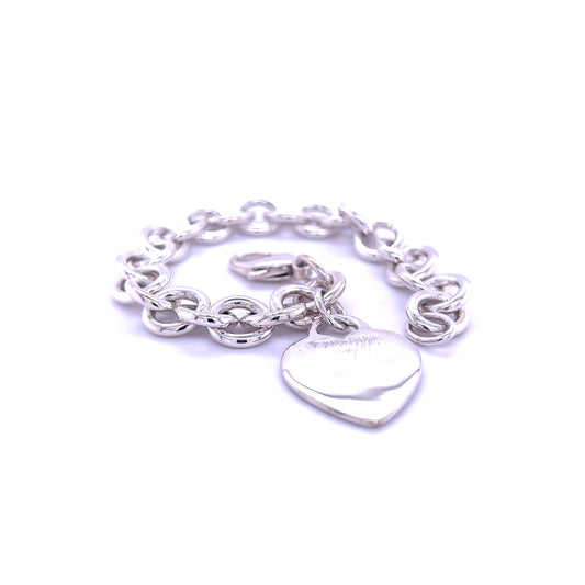 Tiffany & Co Estate Heart Bracelet Size 8" Silver TIF509