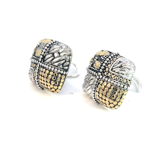 John Hardy Estate Clip on Earrings Sterling Silver 18k Y Gold JH69