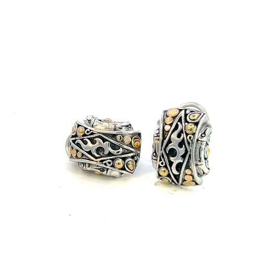 John Hardy Estate Post Omega Back Earrings Sterling Silver 18k Y Gold JH70