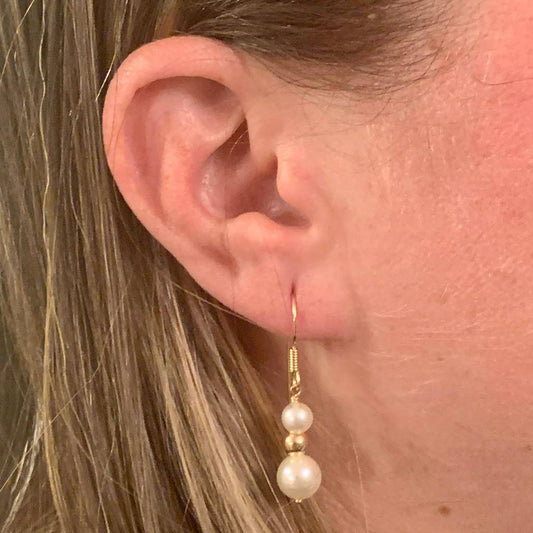 Akoya Pearl Earrings 14 KT Gold 8.10-5.50 mm Certified $799 013386 - Certified Fine Jewelry