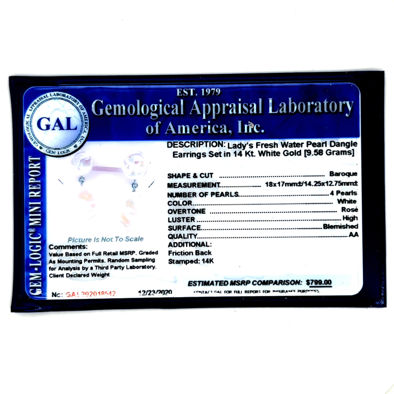 Fresh Water Pearl Dangle Earrings 14k White Gold Certified $799 018542 - Certified Fine Jewelry