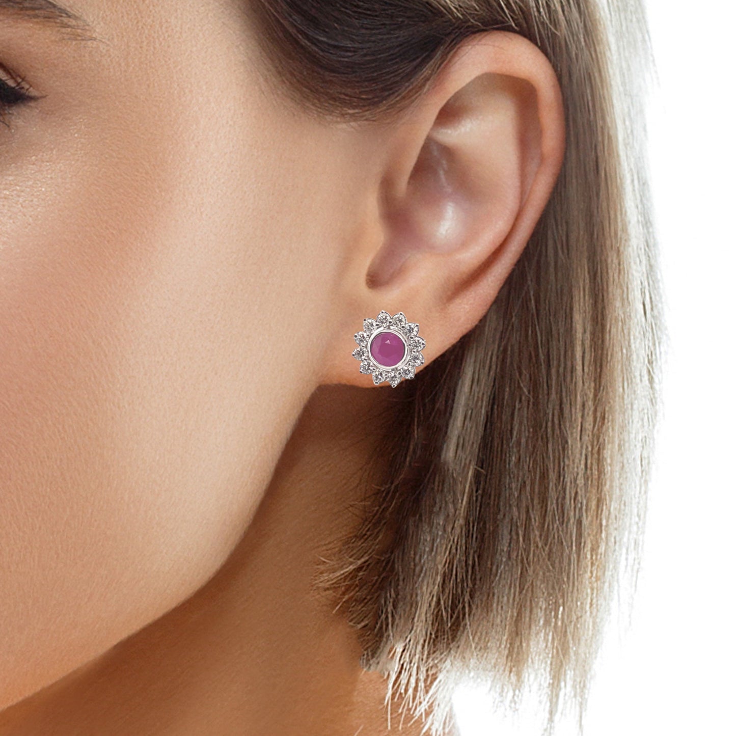 Diamond Ruby Stud Earrings 14k White Gold 3.00 mm Certified $4,550 018668 - Certified Fine Jewelry