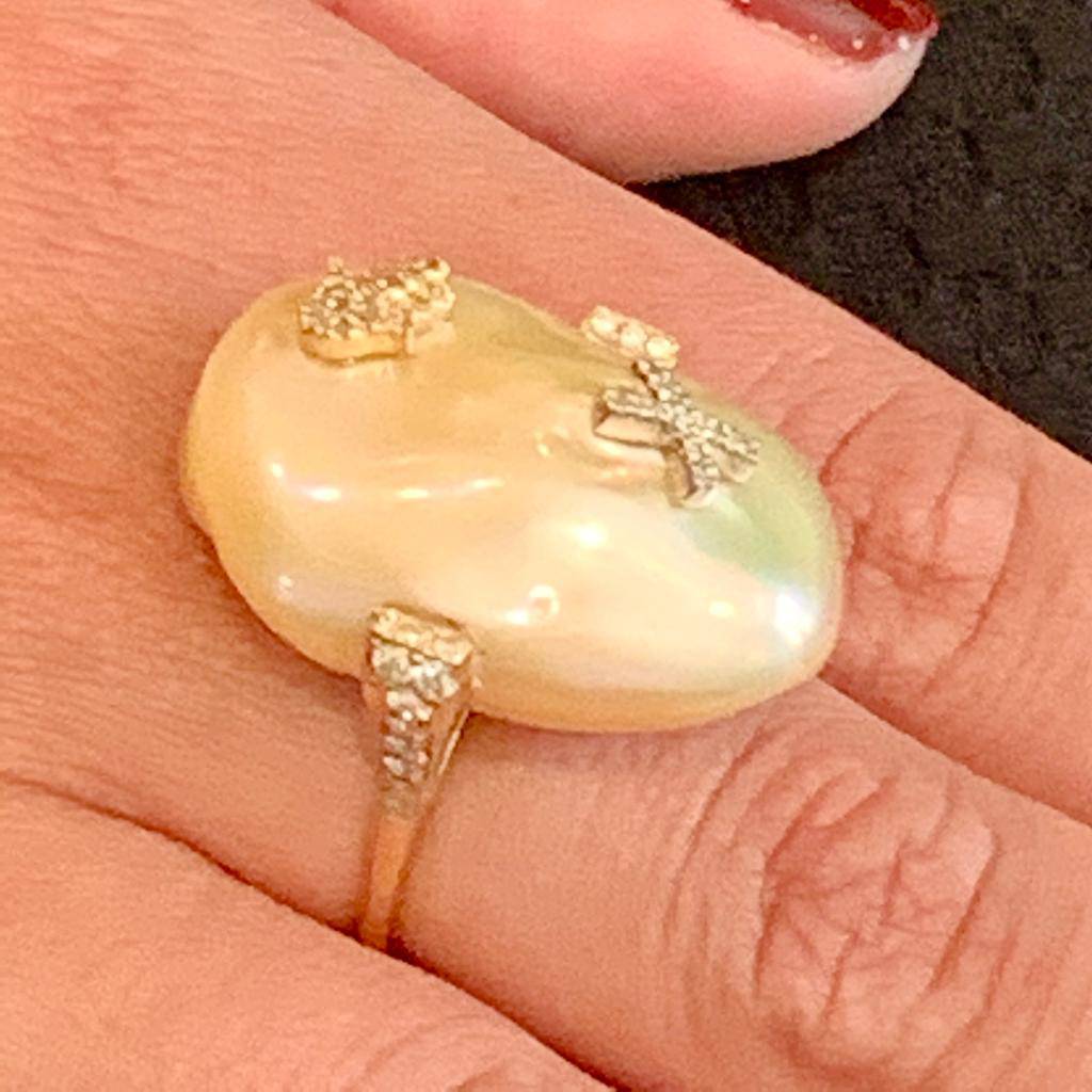 Diamond Freshwater Pearl Ring 14k Gold Baroque Women Certified $2,950 910803 - Certified Fine Jewelry
