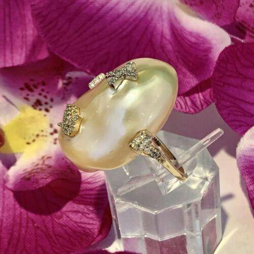 Diamond Freshwater Pearl Ring 14k Gold Baroque Women Certified $2,950 910803 - Certified Fine Jewelry