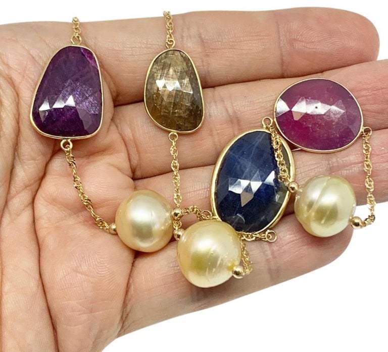 South Sea Pearl Ruby Sapphire Necklace 15.5 mm 14k Gold Certified $4,950 820707 - Certified Fine Jewelry