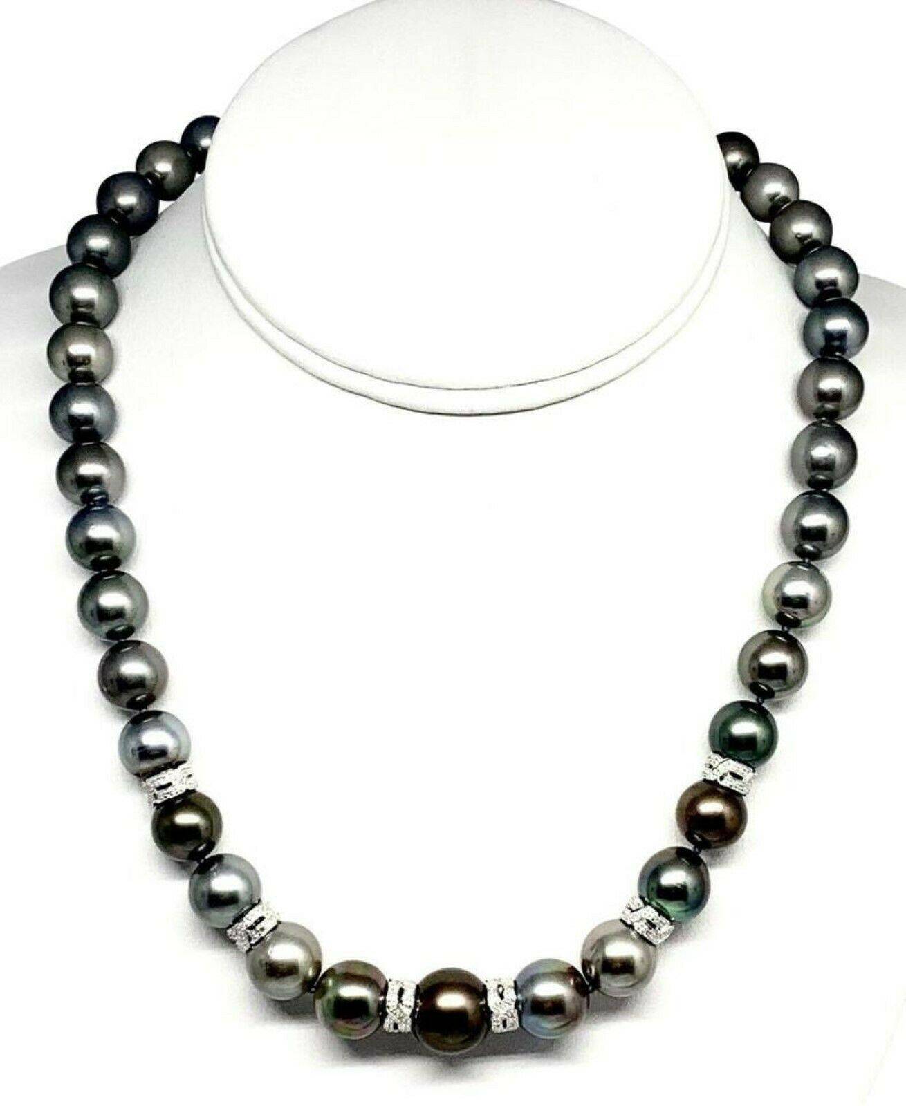 Diamond Tahitian Pearl Necklace 18k Gold 12.9 mm 18" Certified $12,250 821384 - Certified Fine Jewelry