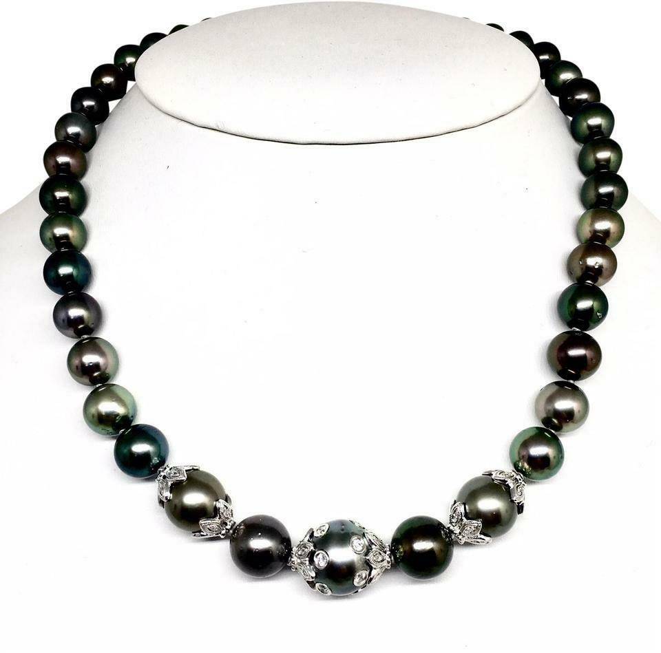 Diamond Tahitian Pearl Necklace 18k Gold 13.25 mm 17" Certified $19,690 822492 - Certified Fine Jewelry