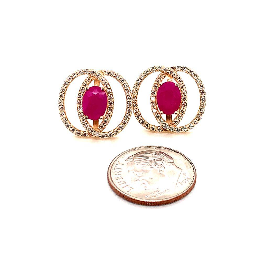 Diamond Ruby Stud Earrings 14k Yellow Gold 2.41 TCW Certified $5,950 018661 - Certified Fine Jewelry