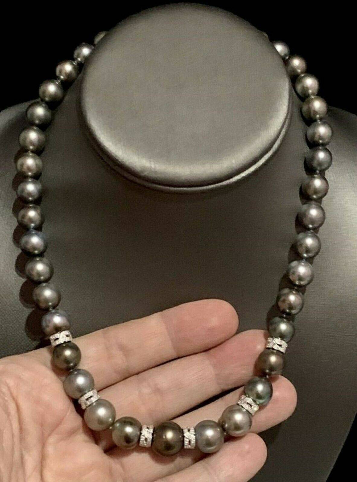 Diamond Tahitian Pearl Necklace 18k Gold 12.9 mm 18" Certified $12,250 821384 - Certified Fine Jewelry