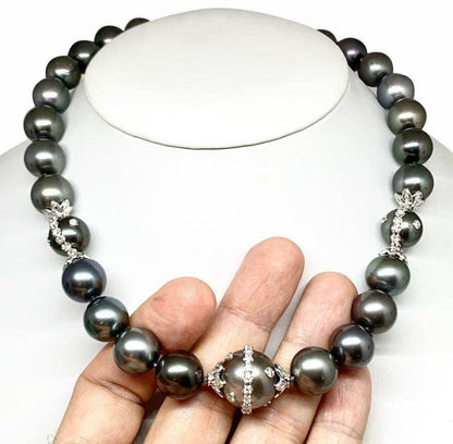 Diamond Tahitian Pearl Necklace 14k Gold 17.5 mm 17.5" Certified $29,750 915540 - Certified Fine Jewelry