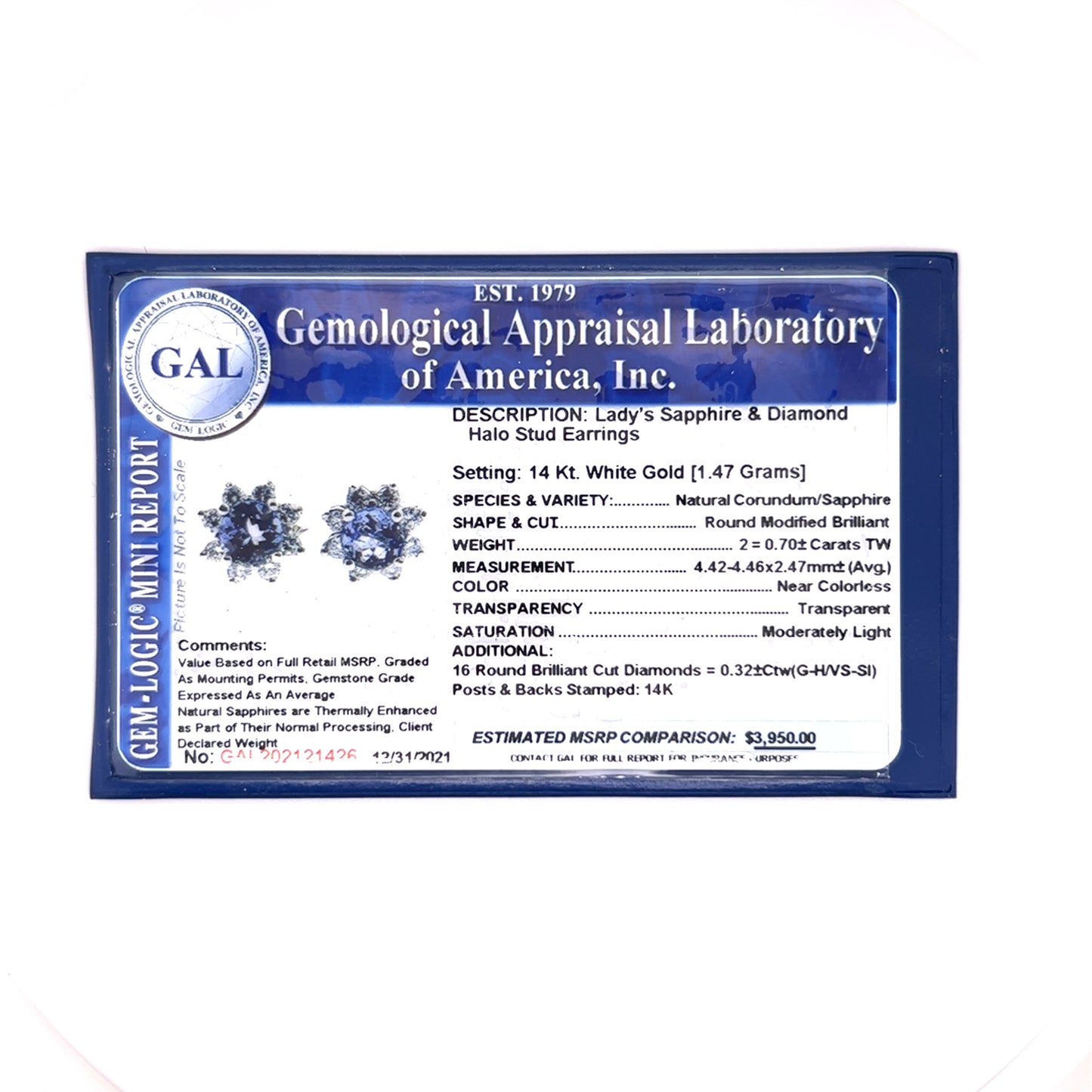 Natural Sapphire Diamond Halo Stud Earrings 14k Gold 1.02 TCW Certified $3,950 121426 - Certified Fine Jewelry