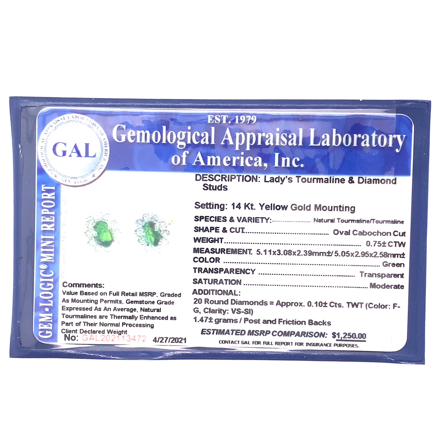 Natural Tourmaline Diamond Earrings 14k Gold 0.85 TCW Certified $1,250 113472 - Certified Fine Jewelry