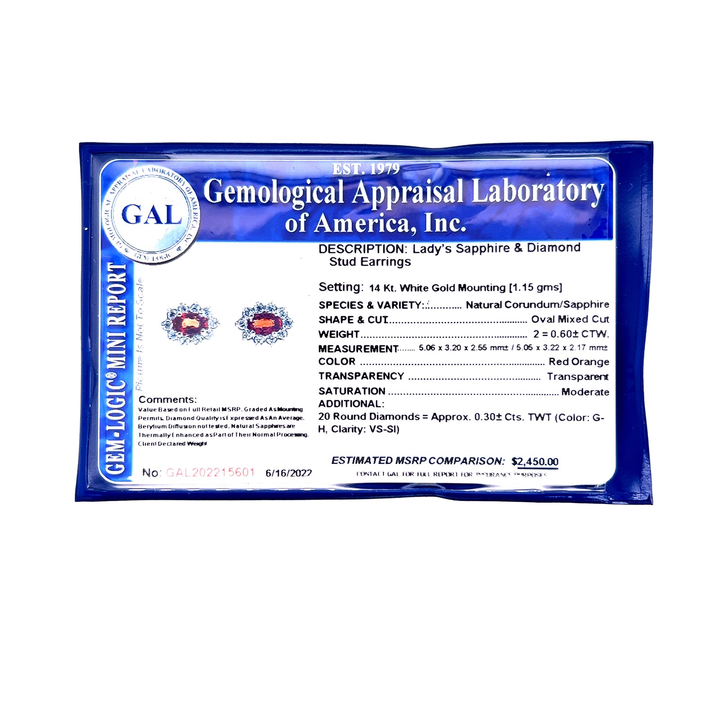 Natural Sapphire Diamond Stud Earrings 14k Gold 0.90 TCW Certified $2,450 215601 - Certified Fine Jewelry