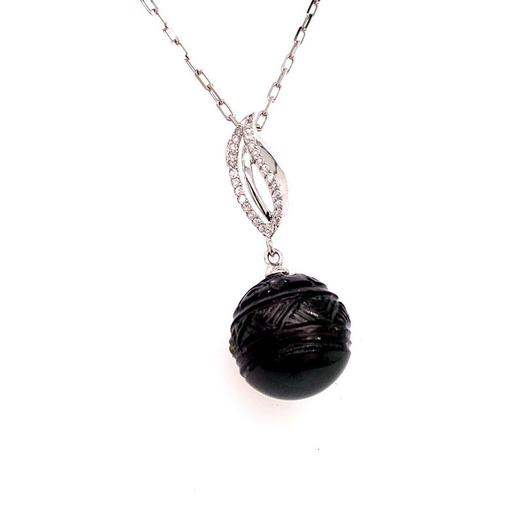 Tahitian Pearl Diamond Pendant 18k Gold 13.5 mm 16" Certified $2,450 817267 - Certified Fine Jewelry