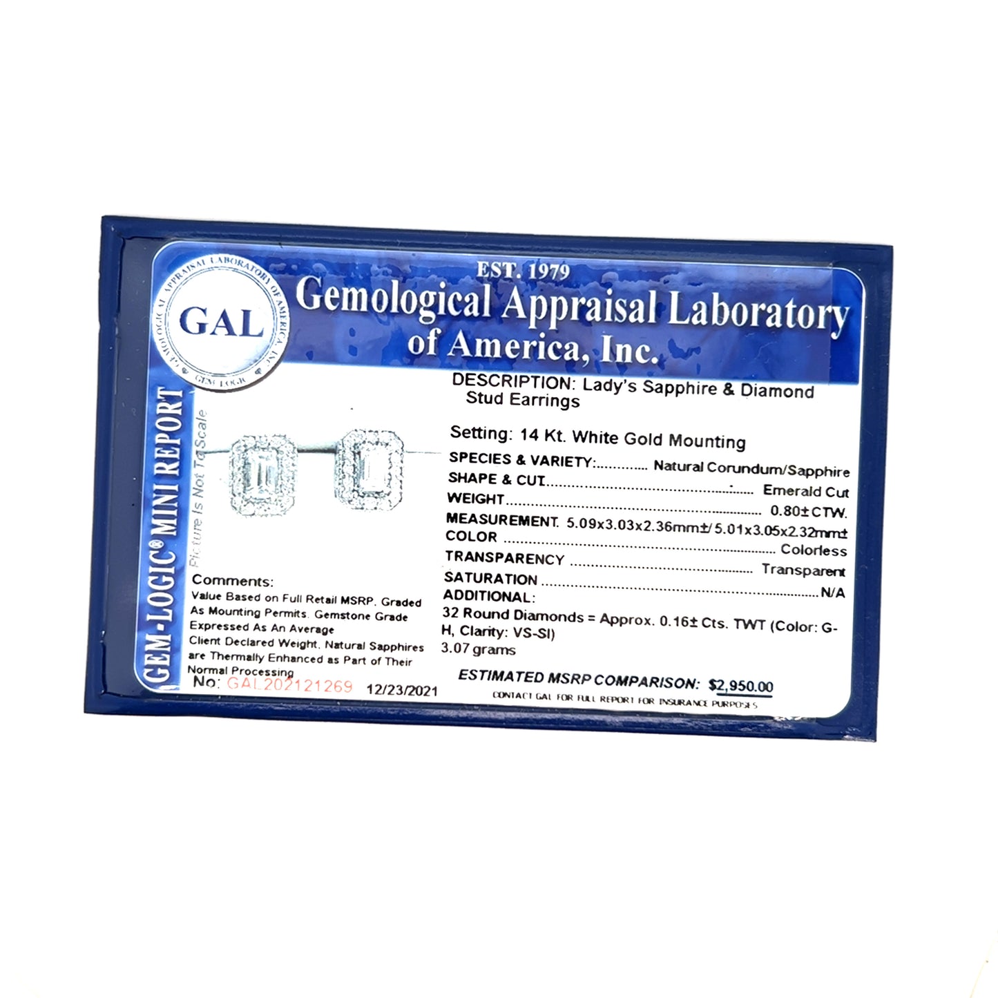 Natural Sapphire Diamond Stud Earrings 14k W Gold 0.96 TCW Certified $2950 121269 - Certified Fine Jewelry