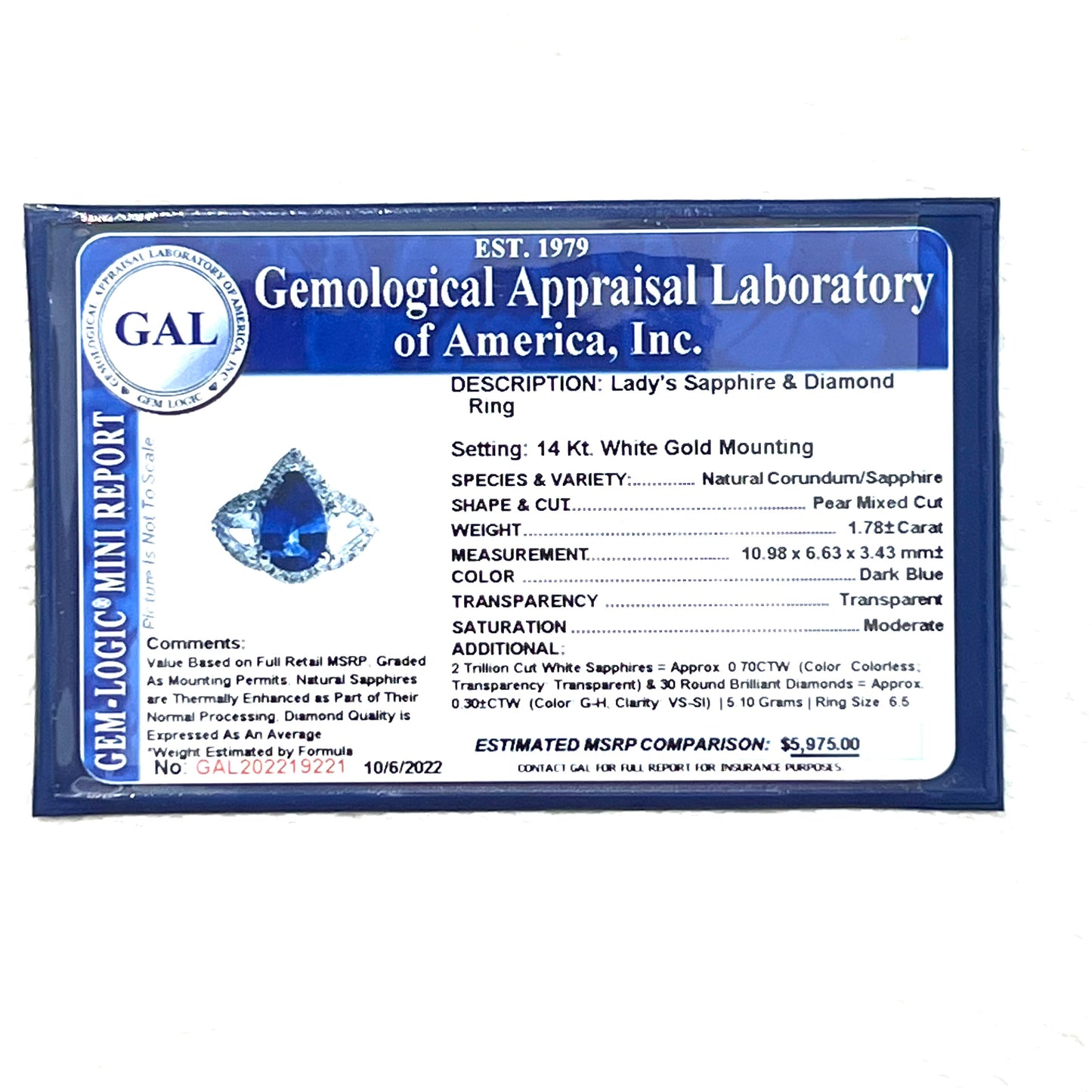 Natural Sapphire Diamond Ring Size 6.5 14k W Gold 2.78 TCW Certified $5,975 219221 - Certified Fine Jewelry