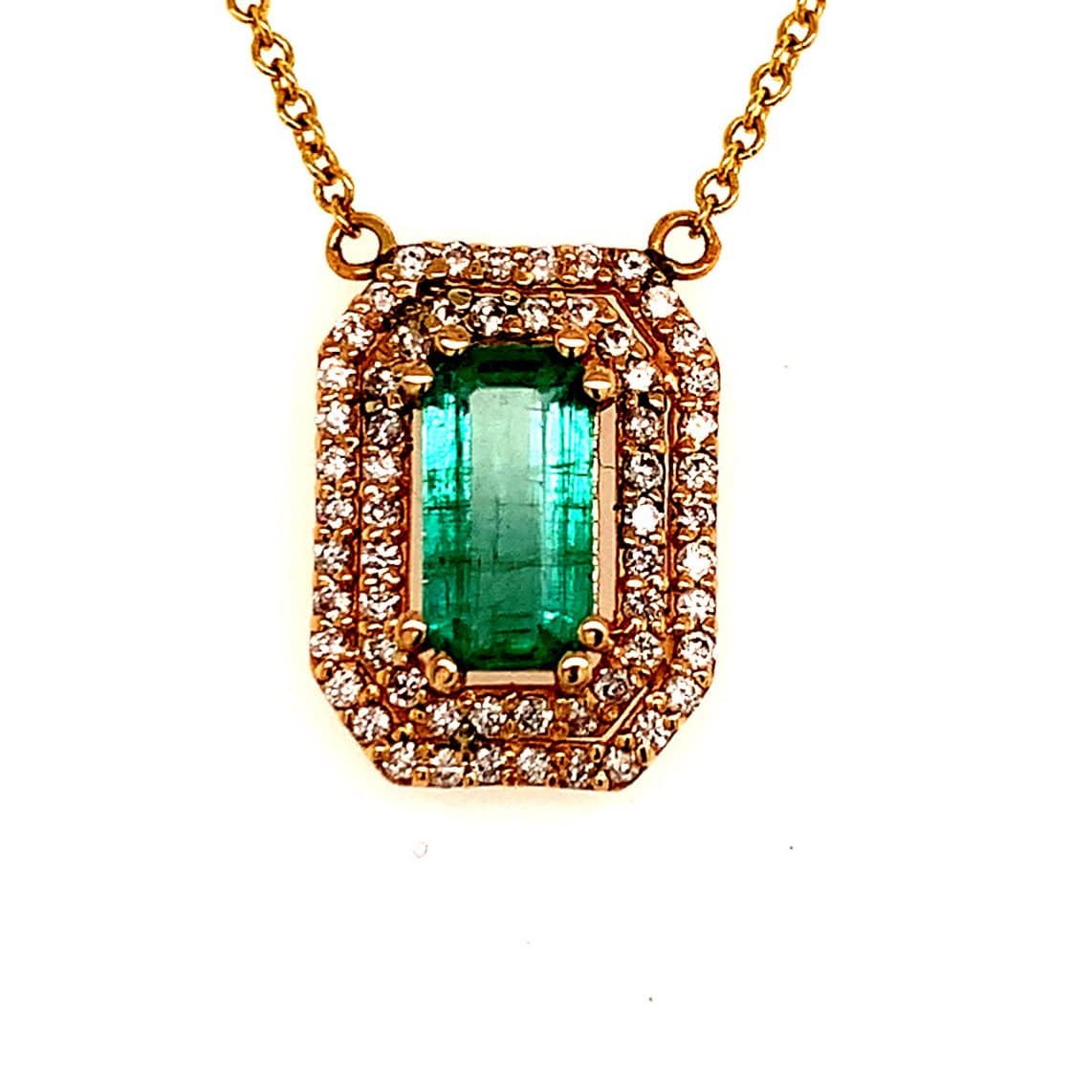 Natural Emerald Diamond Necklace 14k Gold 1.21 TCW 16" Certified $4,950 112176 - Certified Fine Jewelry