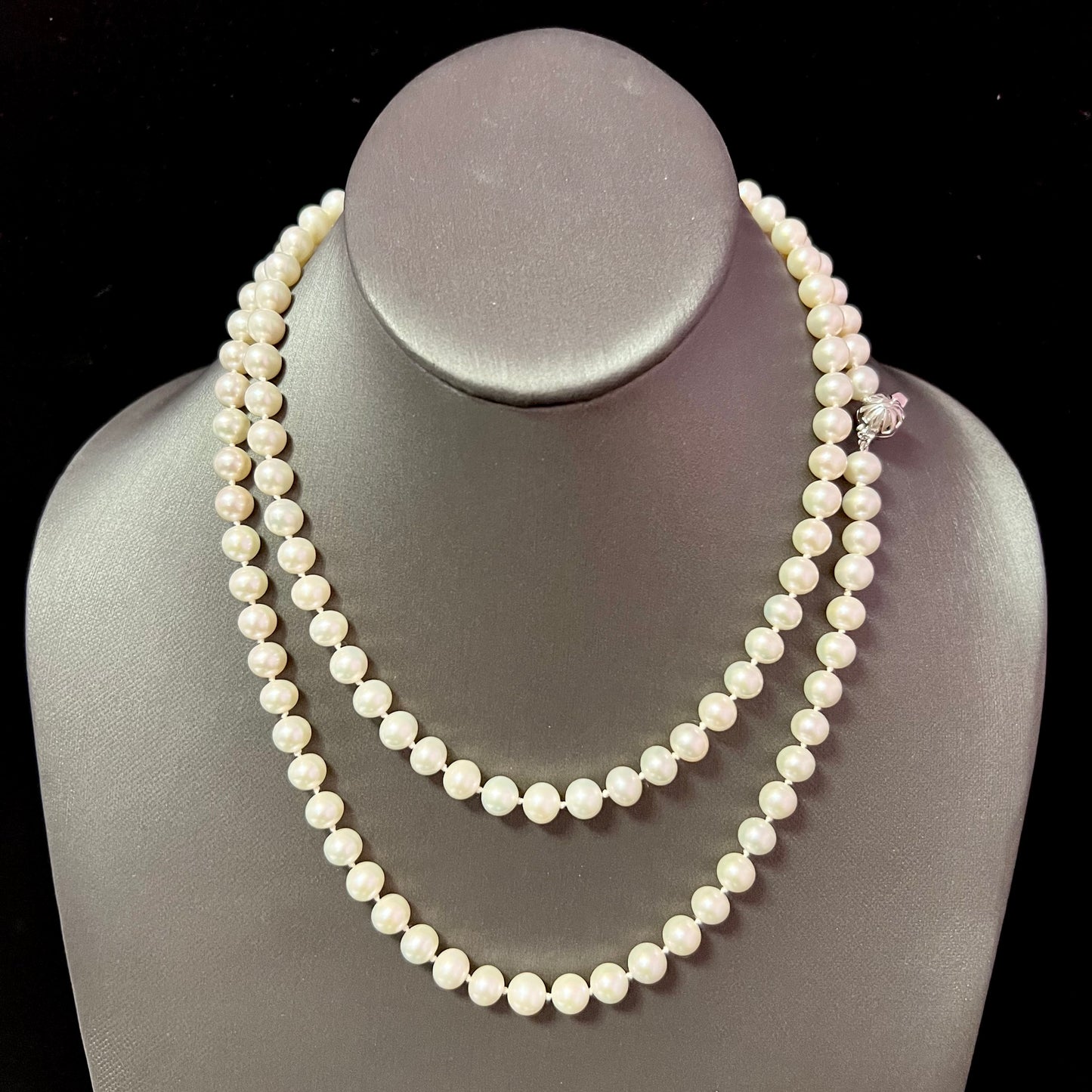 Akoya Pearl Necklace 36" 14k W Gold 7.5 mm 61.01g Certified $4,950 113106 - Certified Fine Jewelry