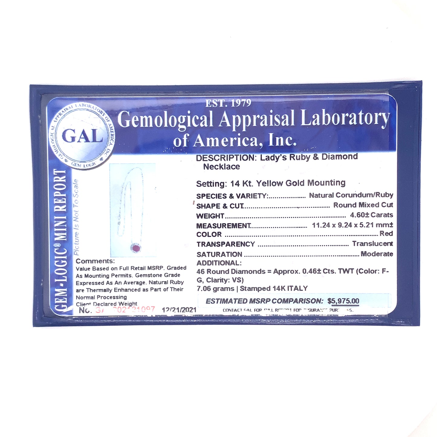 Ruby Diamond Necklace 14k Gold 18" 5.06 TCW Certified $5,975 121097 - Certified Fine Jewelry