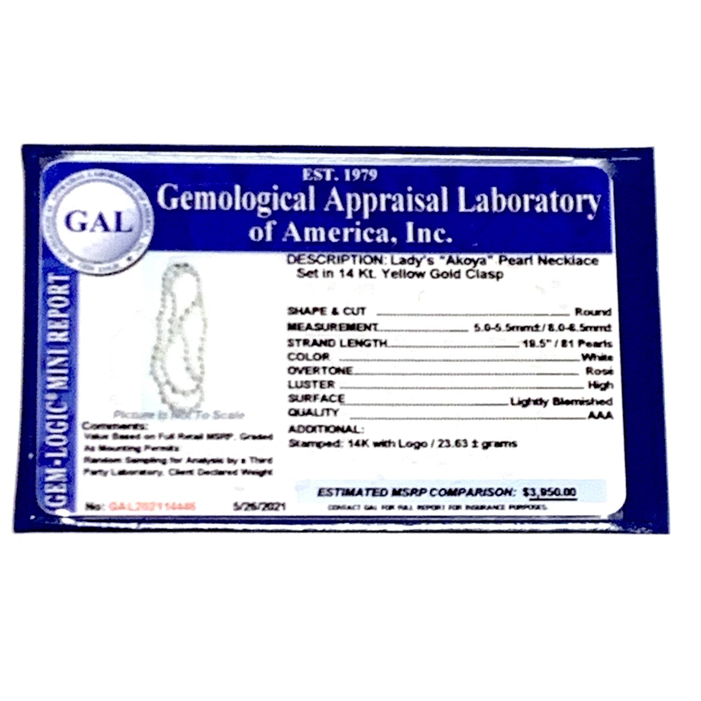 Akoya Pearl Necklace 14k Yellow Gold 19.5" 8.5 mm Certified $3,950 114446 - Certified Fine Jewelry