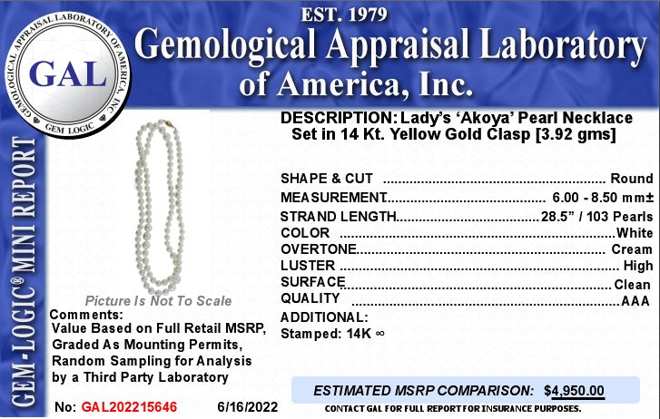 Akoya Pearl Necklace 28.5" 14k Gold 8.50 mm Certified $4,950 215646 - Certified Fine Jewelry