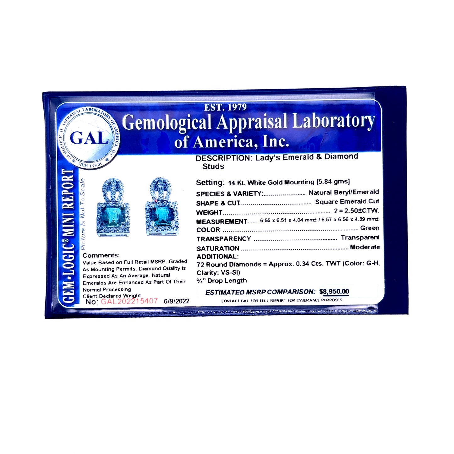 Natural Emerald Diamond Stud Earrings 14k Gold 2.84 TCW Certified $8,950 215407 - Certified Fine Jewelry