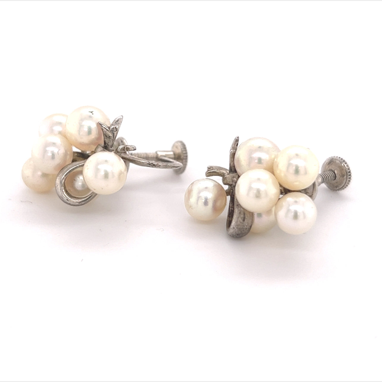 Mikimoto Estate Akoya Pearl Earrings Sterling Silver 6.65 mm 7.2 Gr M235 - Certified Fine Jewelry