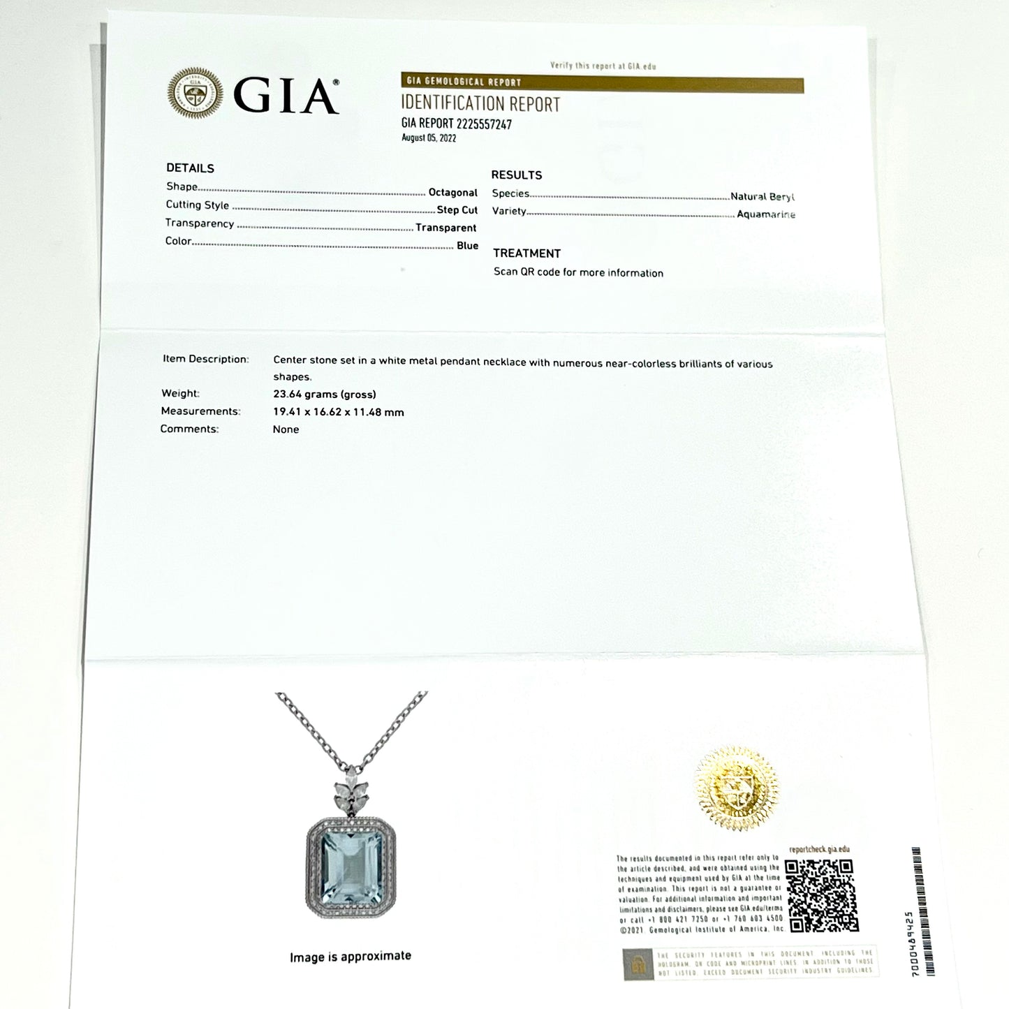 Natural Aquamarine Diamond Gold Necklace 18" 27 TCW GIA Certified $16,475 121172 - Certified Fine Jewelry