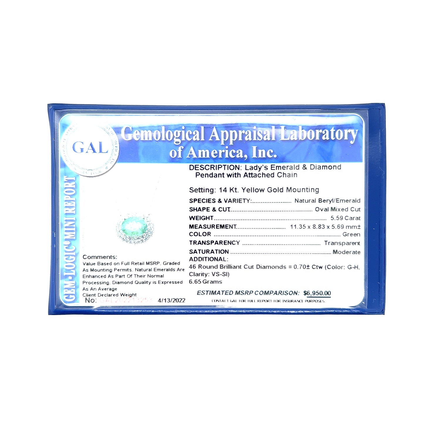 Natural Emerald Diamond Necklace 18" 14k Gold 6.29 TCW Certified $6,950 213253 - Certified Fine Jewelry