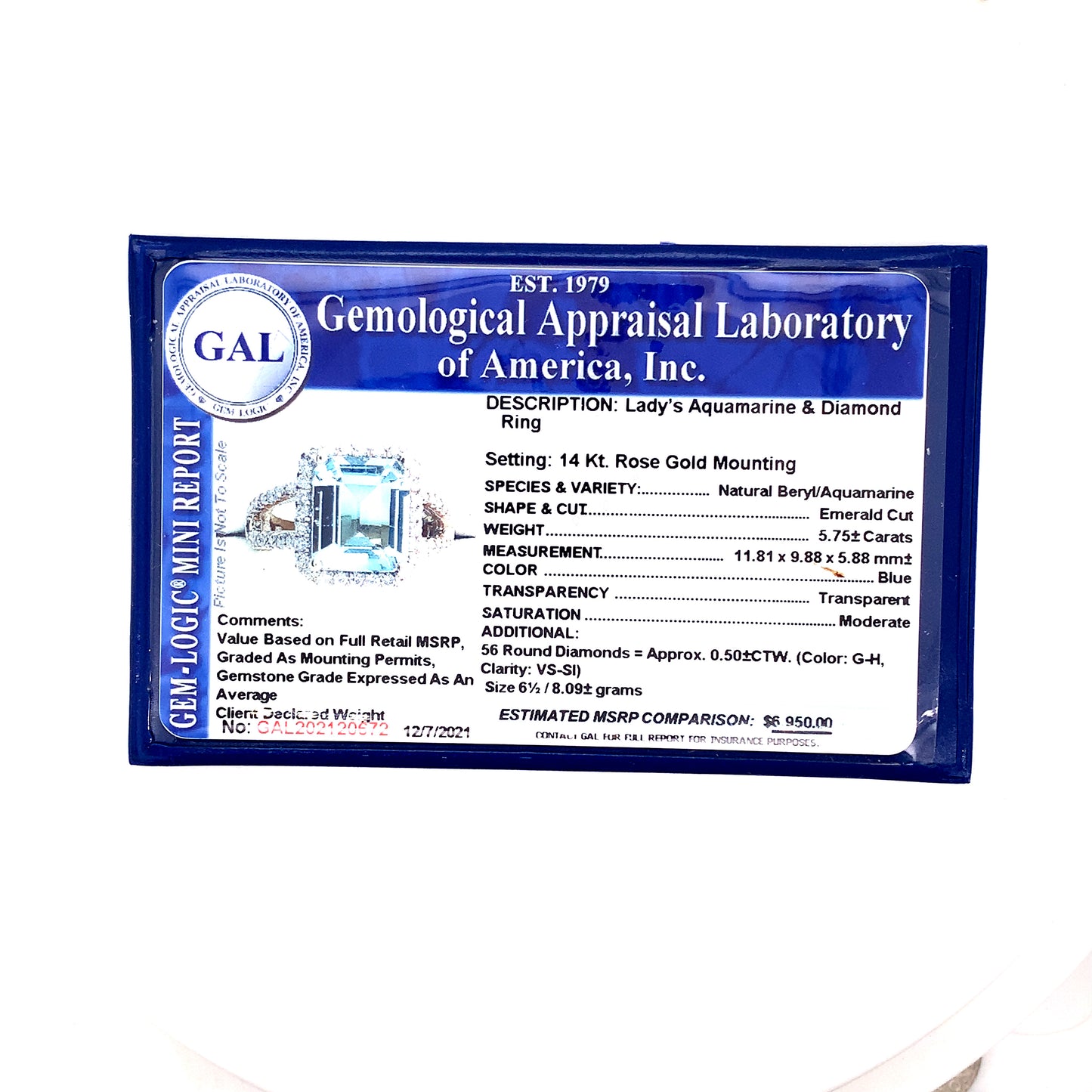 Diamond Aquamarine Ring Size 6.5 14k Gold 6.25 TCW Certified $6,950 120672 - Certified Fine Jewelry