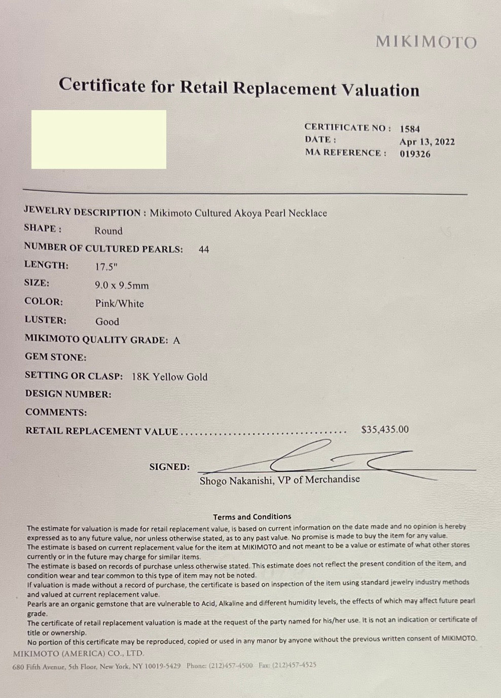 Mikimoto Estate Akoya Pearl Necklace 18k Gold 9.5 mm Certified $35,435 M35435 - Certified Fine Jewelry