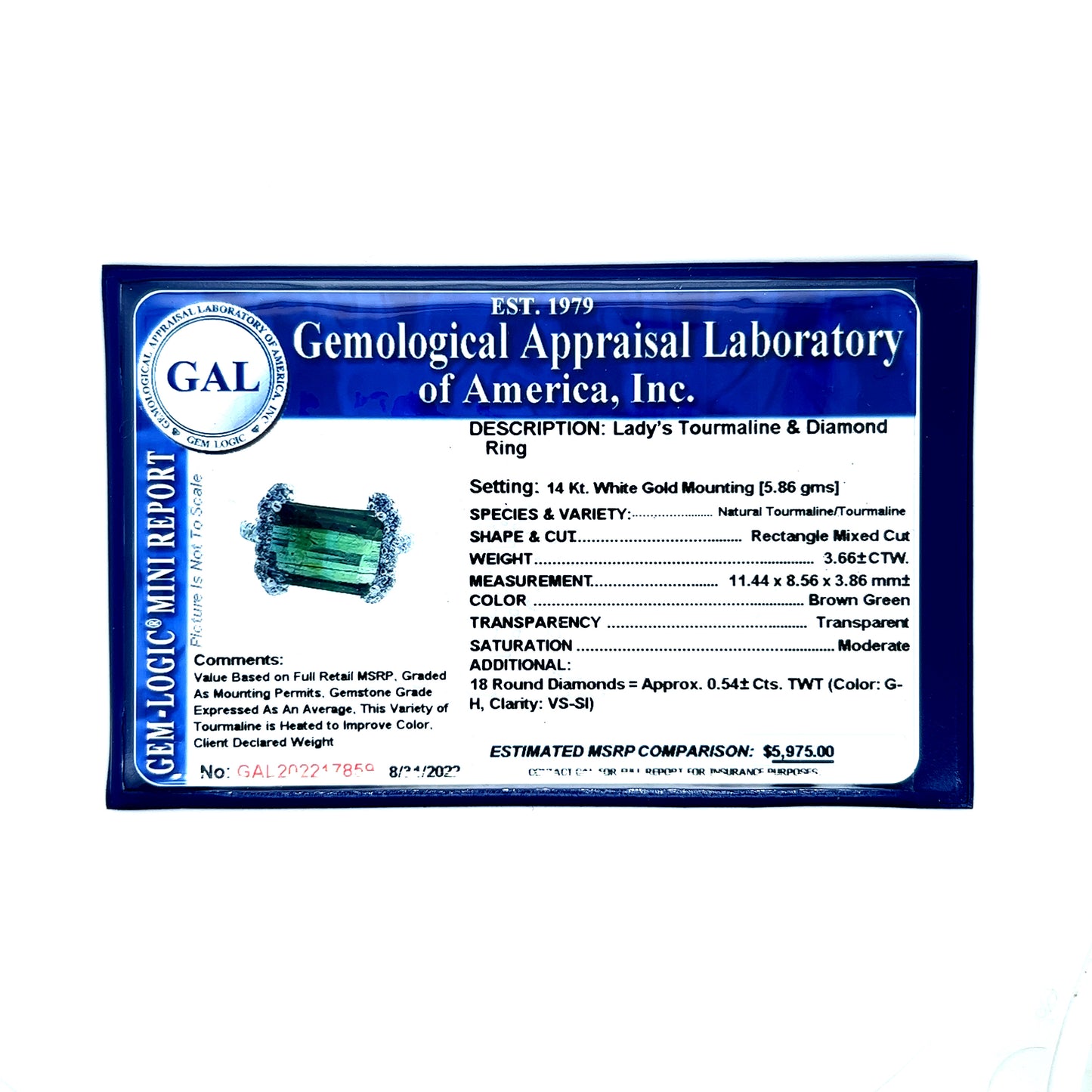 Natural Tourmaline Diamond Ring Size 6.5 14k W Gold 4.2 TCW Certified $5,975 217859 - Certified Fine Jewelry