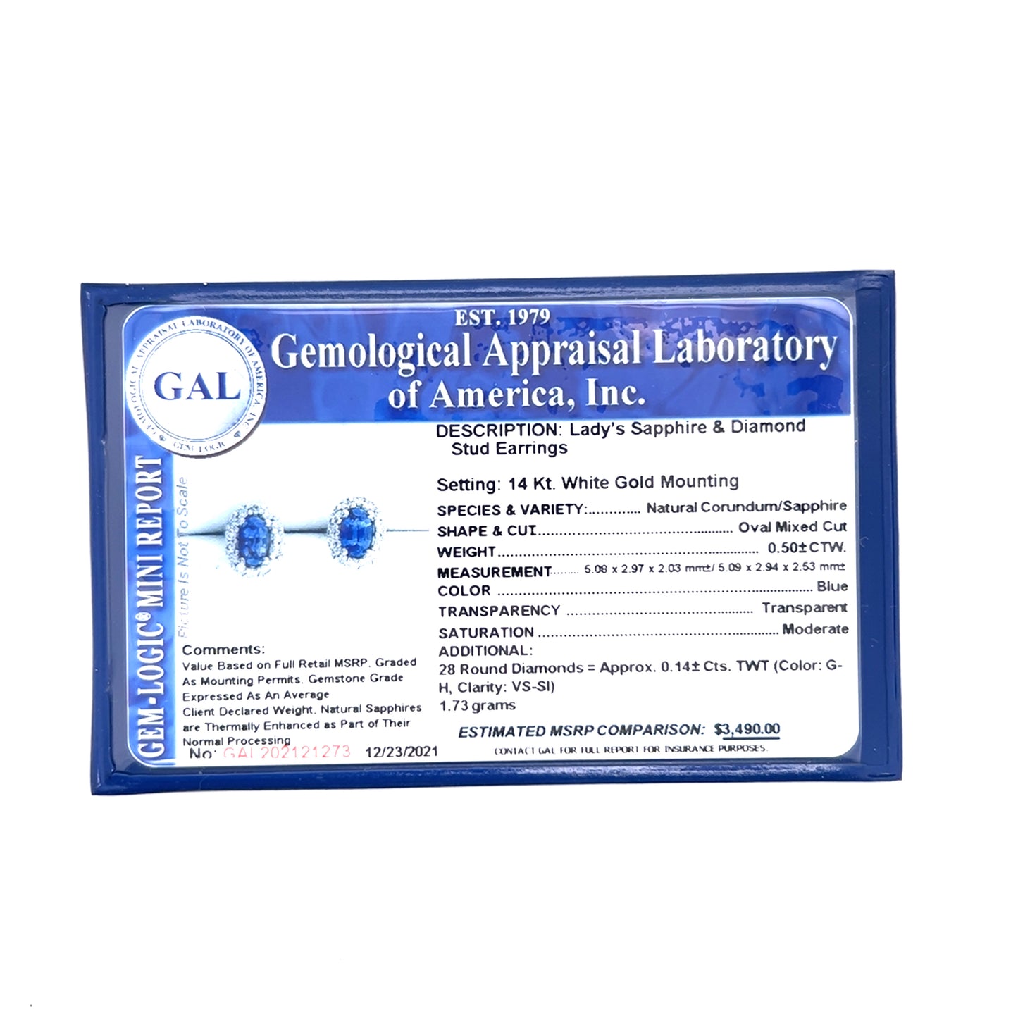 Natural Sapphire Diamond Stud Earrings 14k W Gold 0.64 TCW Certified $3490 121273 - Certified Fine Jewelry