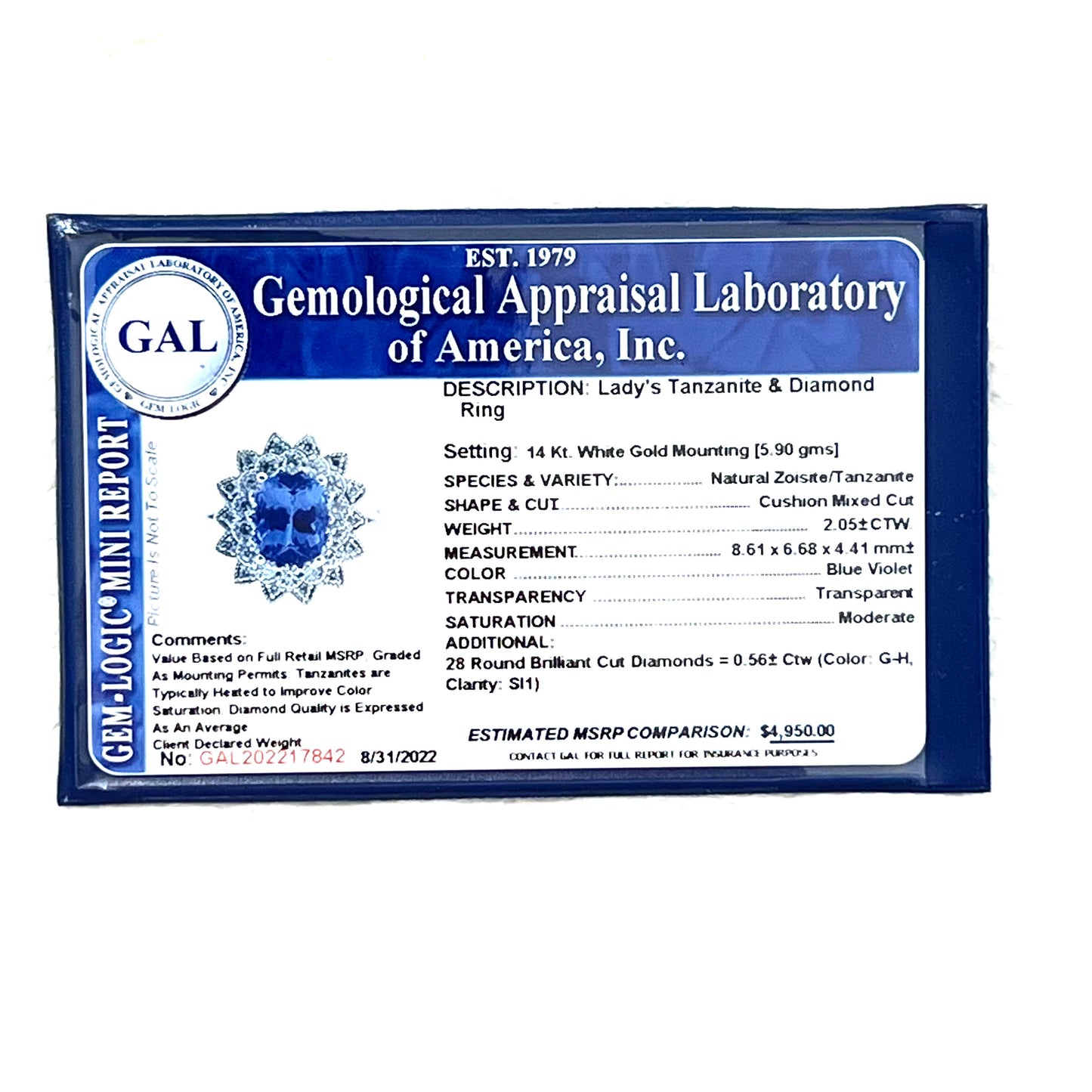 Natural Tanzanite Diamond Ring 6.5 14k W Gold 2.61 TCW Certified $4,950 217842 - Certified Fine Jewelry