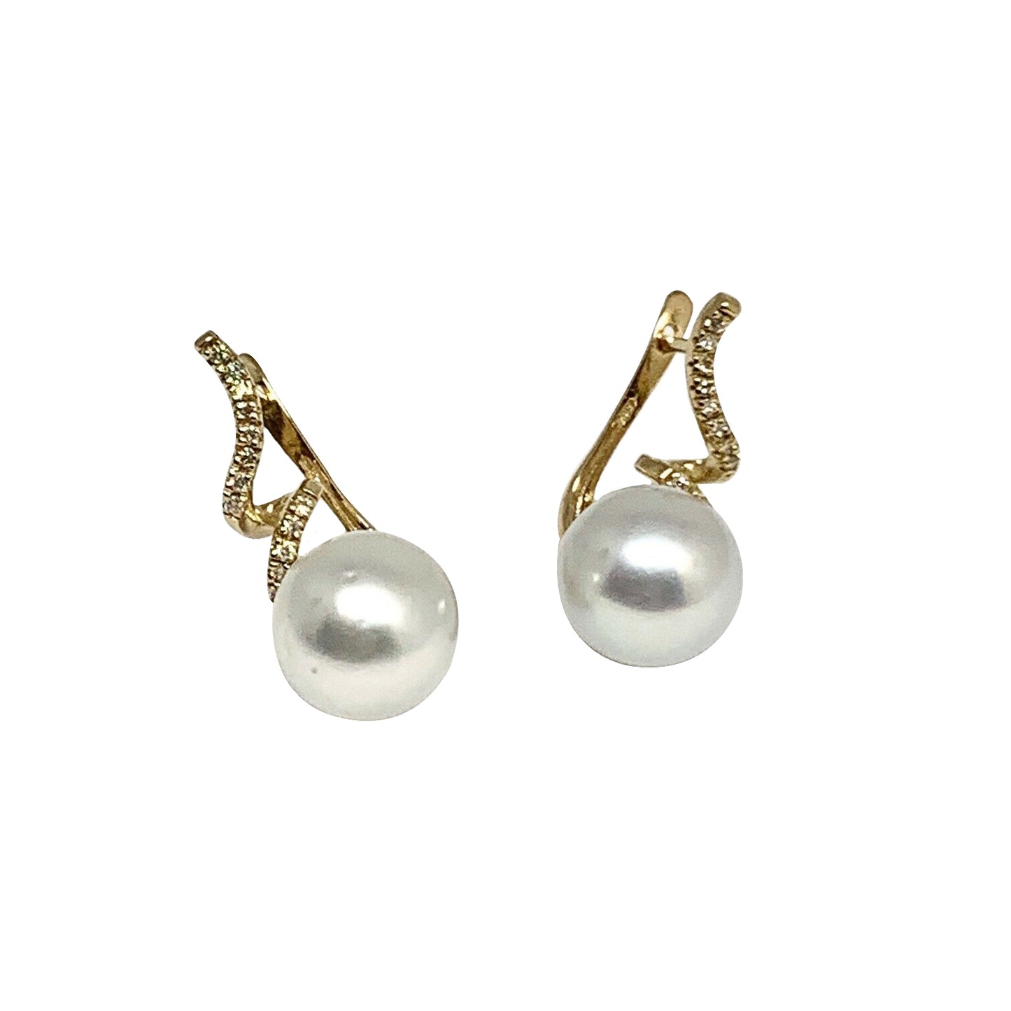 Diamond South Sea Pearl Earrings 14k Gold 11 mm Certified $2,950 910809 - Certified Fine Jewelry