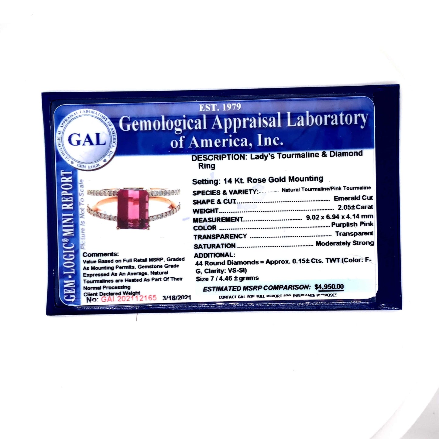 Natural Tourmaline Diamond Ring 14k RG 2.2 TCW Certified $4,950 112165 - Certified Fine Jewelry