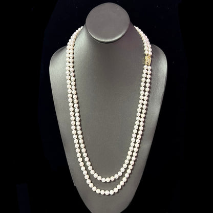 Akoya Pearl Diamond Double Stranded Necklace 28" 14k Y Gold 7.5 mm Certified $9,750 301764 - Certified Fine Jewelry
